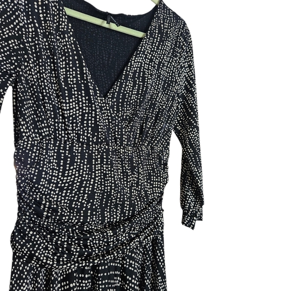 Lapis Faux Wrap Black Cream Polka Dot Dress Hidden Side Zipper size Medium - Picture 2 of 7